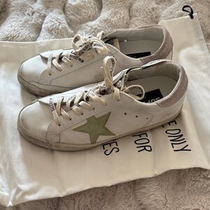 Golden Goose White and Green Star Sneakers